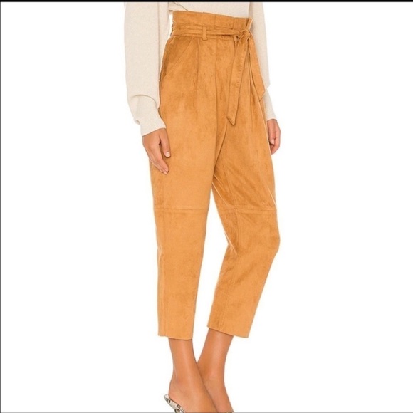 NWT FREE PEOPLE x REVOLVE Nightfall Suede Paperbag Pant Camel, Size 14 - Picture 4 of 7